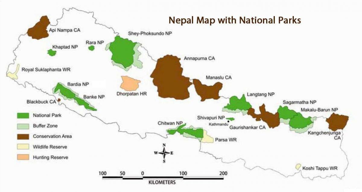 Mapa do nepal com parques nacionais