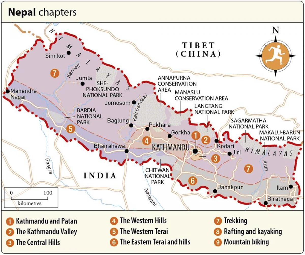Mapa do nepal com templos
