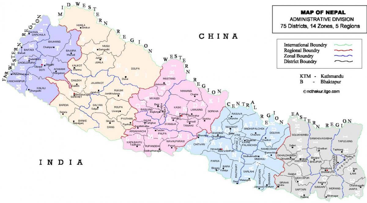 nepal mapa político com distritos