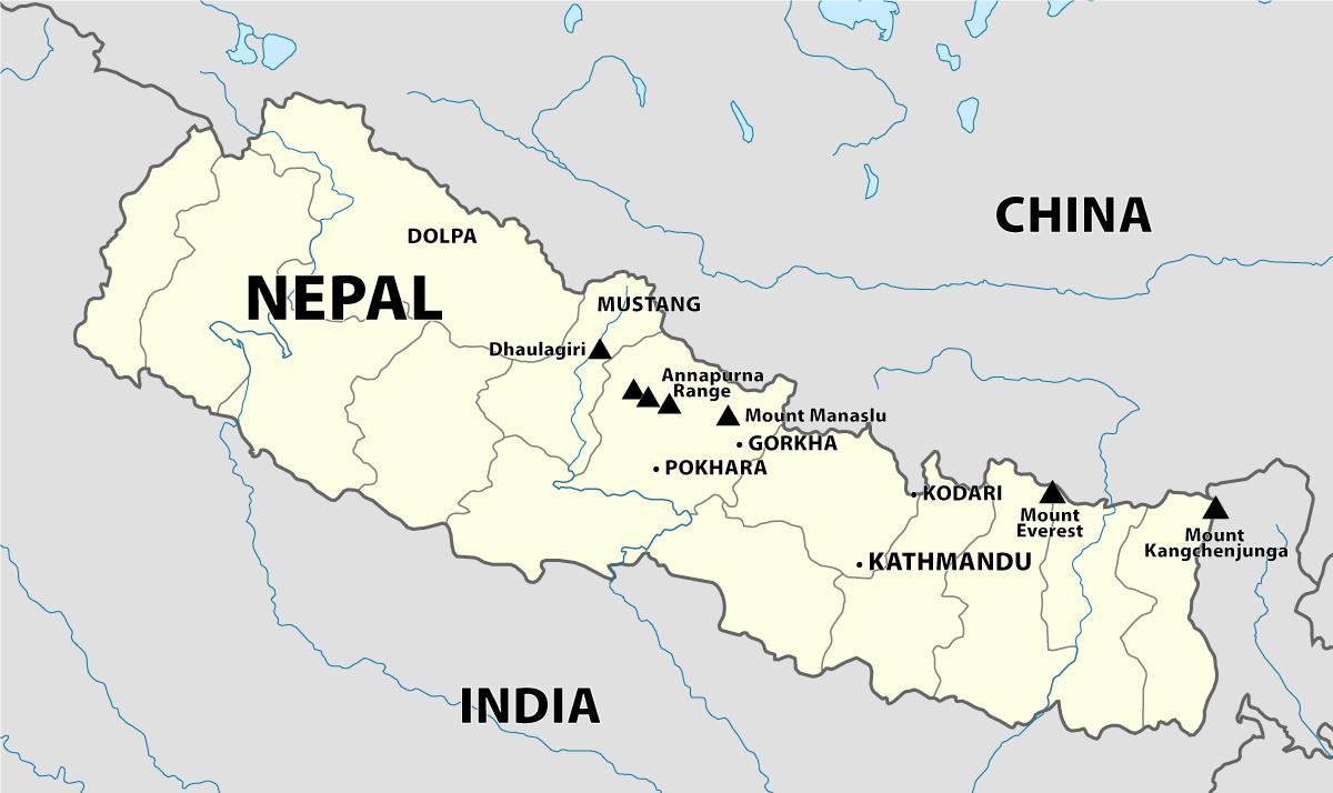 Mapa das montanhas do nepal