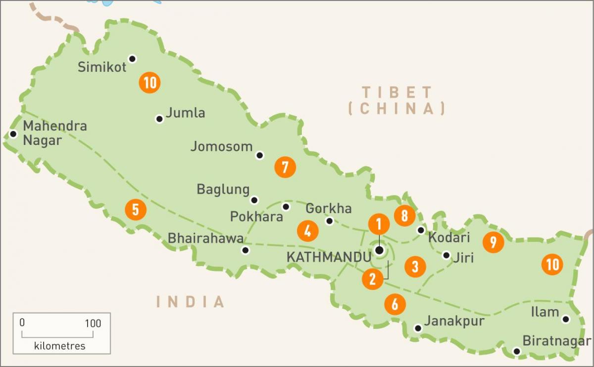 nepal mapa com as regiões