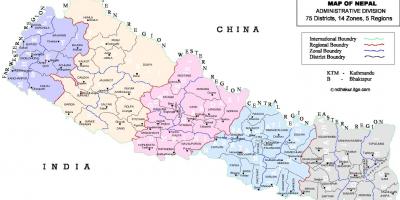 Nepal mapa político com distritos