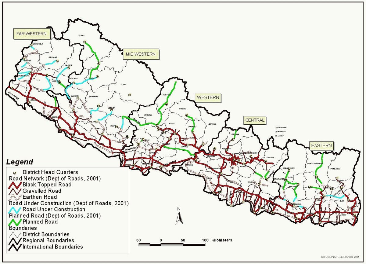 nepal mapa com estrada