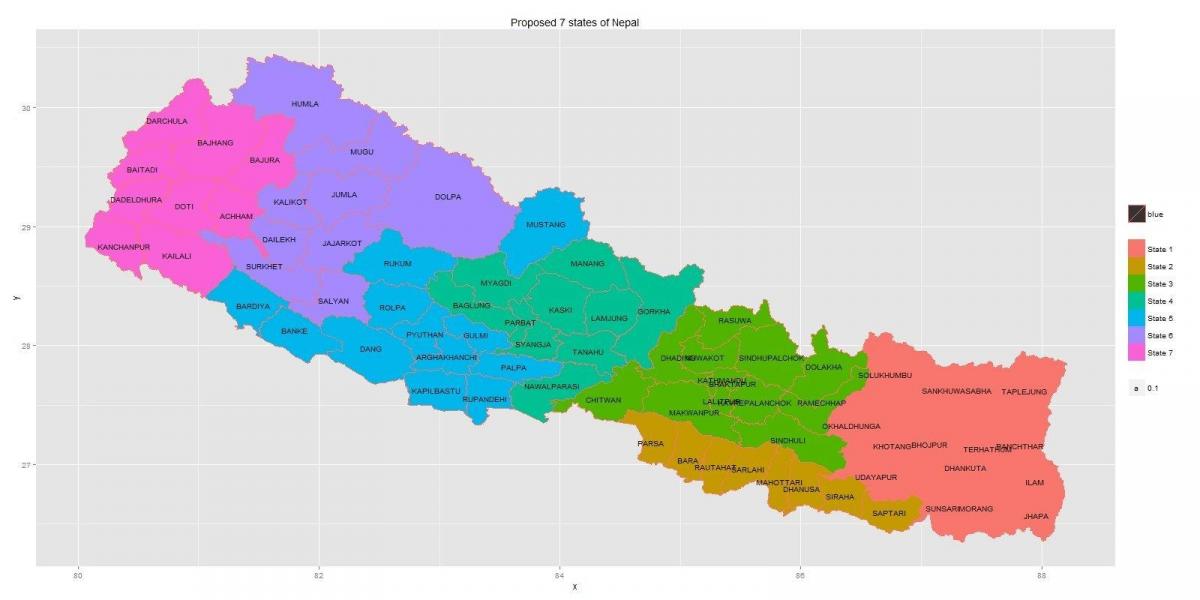 novo nepal mapa com 7 estado