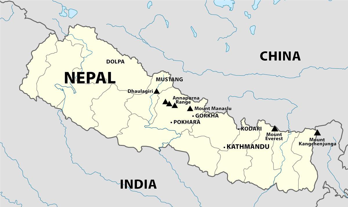 Mapa dos himalaias, nepal