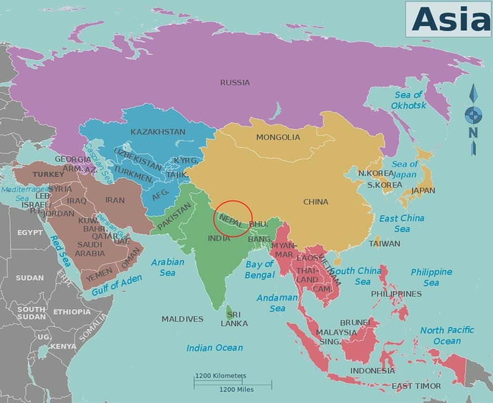 mapa de nepal e países vizinhos