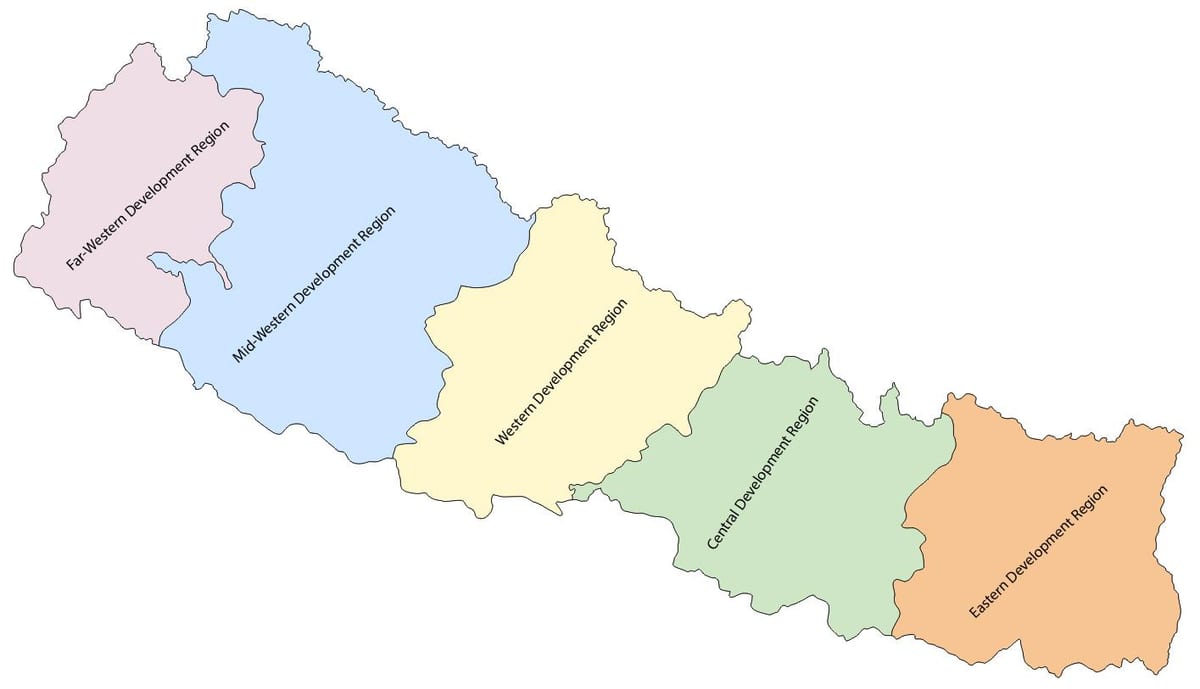 mapa do nepal com a região de desenvolvimento do