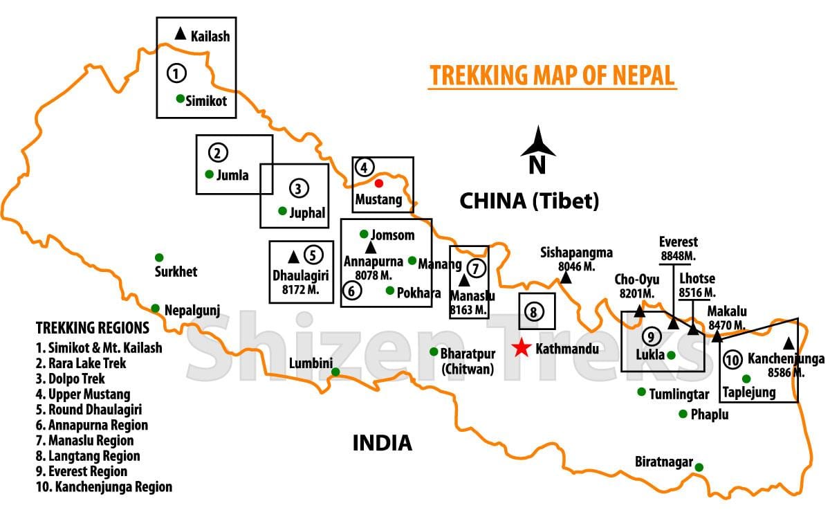 nepal trek mapa