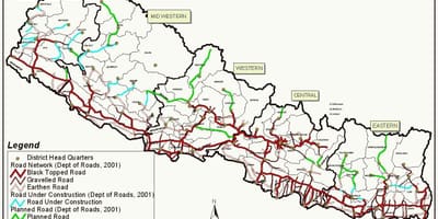 Nepal mapa com estrada