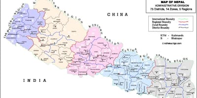 Nepal 75 mapa do distrito