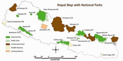 Mapa do nepal com parques nacionais