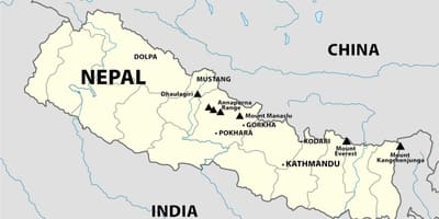 Mapa das montanhas do nepal
