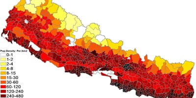 Nepal densidade populacional mapa