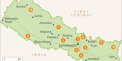 Nepal mapa com as regiões